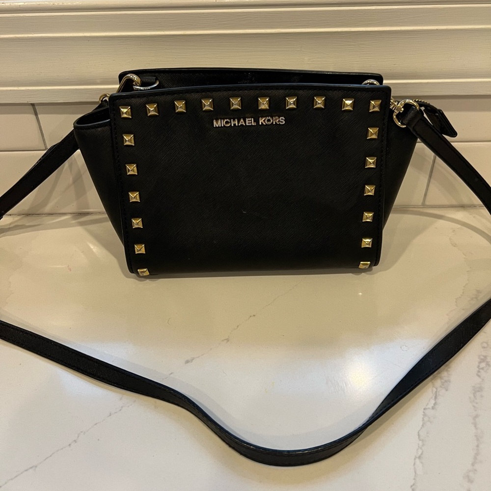 Michael Kors black leather studded crossbody purse